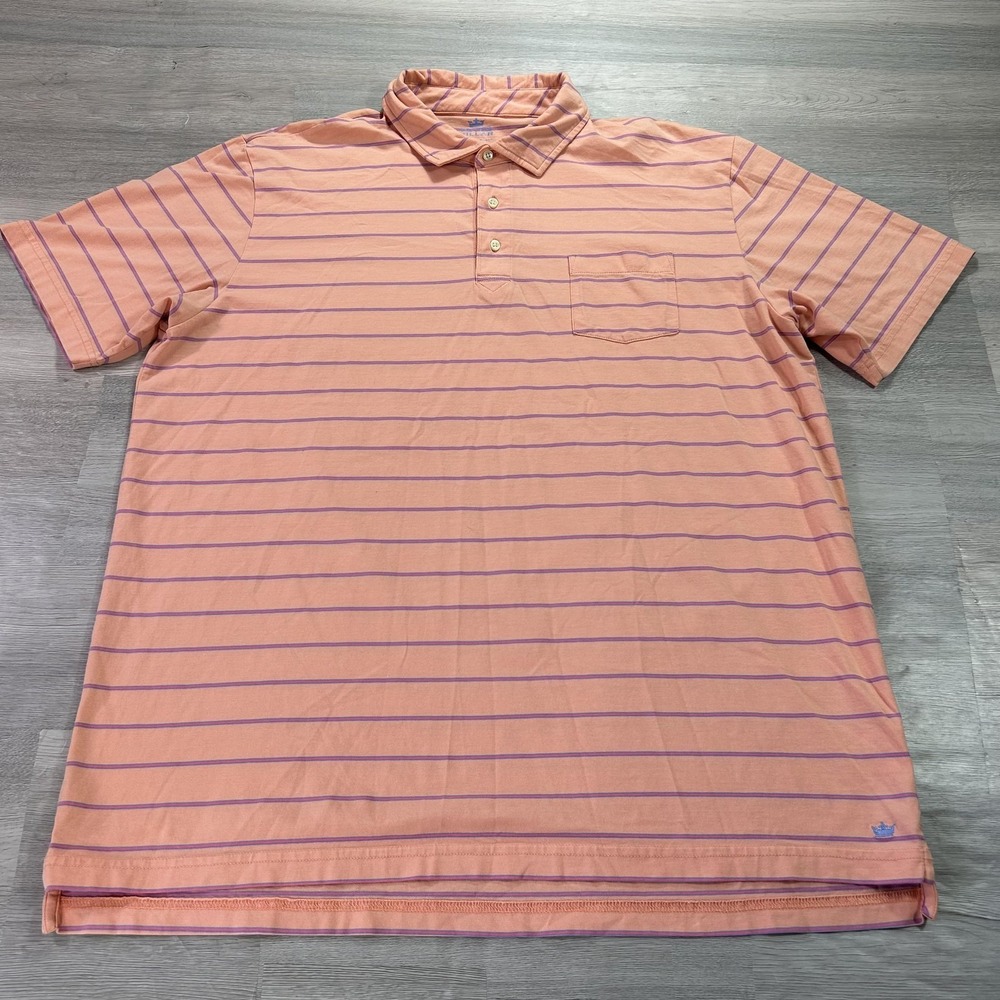 Peter Millar Seaside Wash Polo Shirt Mens‎ XL Orange Stripe Stretch Knit Casual